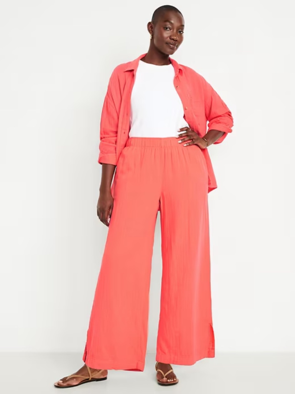 NEW Old Navy Wide Leg Gauze Pants Coral Resort Summer Small Petite